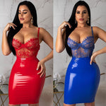 Sexy Lace PVC Patchwork Bodycon Dress