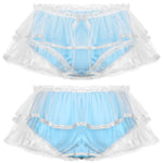 Smooth Satin Mid Rise with Elastic Waistband Double Mesh Layers Lace Trim Panties