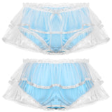 Smooth Satin Mid Rise with Elastic Waistband Double Mesh Layers Lace Trim Panties