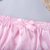 Sissy Shiny Soft Satin Lingerie Ruffled Floral Lace Cute Bowknot Knickers