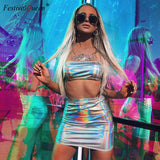 Wet Look Slim Holographic 2 piece Tube Top and Mini Skirt