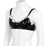 Men Wetlook Faux Leather Bra Top Spaghetti Straps