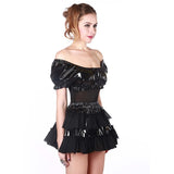 PVC Vinyl & Mesh Sexy Ladies Top And Skirt Set