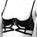 Women's Open Cup Bra Tops Wet Look Patent Leather Lingerie Quarter Cup Strappy Underwired Bra