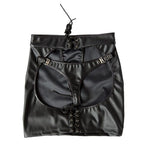 Adjustable PU Leather Black Slim Bodycon Clubwear Short Spanking Skirt