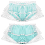 Smooth Satin Mid Rise with Elastic Waistband Double Mesh Layers Lace Trim Panties