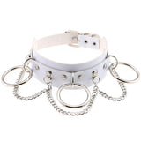 Woman Man Punk Leather Bondage Collar With Large 3 Rings Choker And Chains O Ring Bdsm Slave Collar