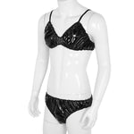 Wetlook Jockstraps Ruffled Spaghetti Strap Bra Top with Briefs