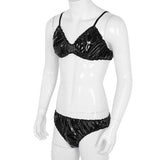 Wetlook Jockstraps Ruffled Spaghetti Strap Bra Top with Briefs