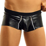 Men's Panties Faux Leather Double Zipper Jockstraps Bulge Pouch