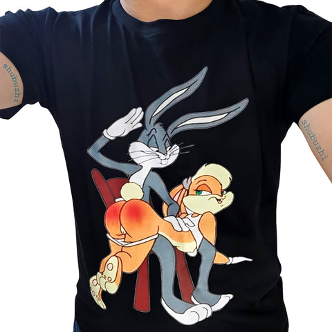 Bugs Lola Bunny Spank Cartoon Punishment men t shirt
