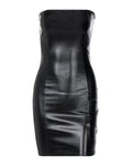 Bandeau PU Leather Ruched Bodycon Dress