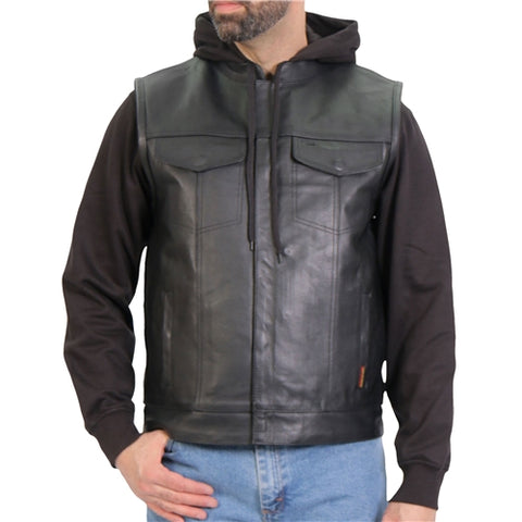 Men's Leather Vest with Hoody