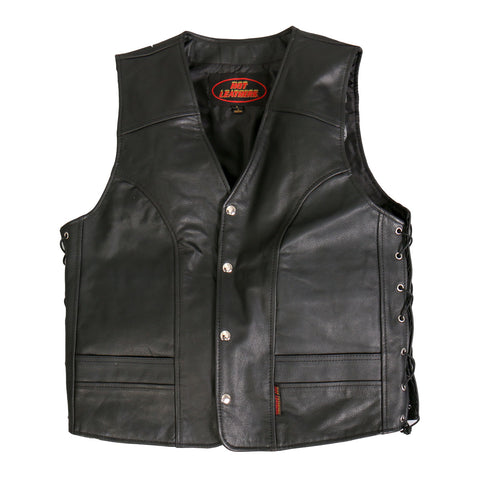 Men's Leather Vest with Front Snap and Side Lace