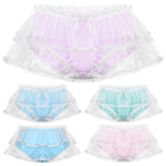 Smooth Satin Mid Rise with Elastic Waistband Double Mesh Layers Lace Trim Panties