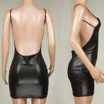 Faux Leather Dress Backless Short Dress