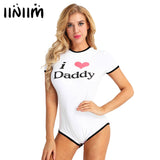 Women's Adult I Love Daddy Press Button Crotch Cotton Romper