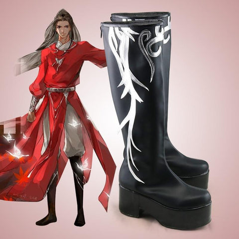 Tian guan ci fu Desperate ghost king Hua cheng Cosplay Black Long Cosplay Boots