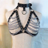 Punk Leather Harness Link Chains Bra Garters