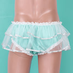 Smooth Satin Mid Rise with Elastic Waistband Double Mesh Layers Lace Trim Panties