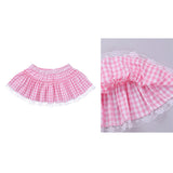 Unisex Adult Elastic Waistband  Short Skirt with Lace Hem Pleated Gingham A-line