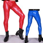 Sexy Men High Elastic PVC Shiny Pencil Pants Tight Faux Leather Fashion Glossy Punk Pencil Pants