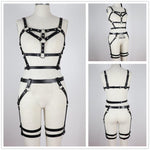 Leather Harness Set Women Sexy Underwear Belt Bondage Waist To Leg Garter Belt Stockings