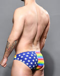 Star Print Splicing Rainbow Striped Print Low Waist Skinny Underpants