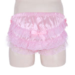 Sissy Shiny Soft Satin Lingerie Ruffled Floral Lace Cute Bowknot Knickers