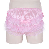 Sissy Shiny Soft Satin Lingerie Ruffled Floral Lace Cute Bowknot Knickers