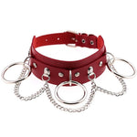 Woman Man Punk Leather Bondage Collar With Large 3 Rings Choker And Chains O Ring Bdsm Slave Collar