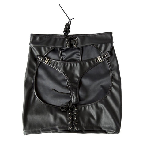 Faux Leather Lace-Up Spanking Skirt