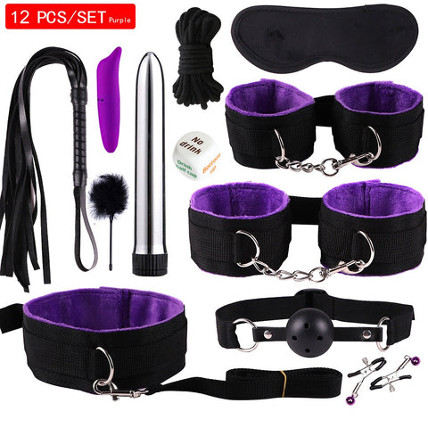 Sexy 12Pcs BDSM Toys Leather Bondage Sets Restraint Kits Sex Things For Couples