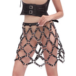 Sexy  Leather Mini Skirt  Waist Rivet  Hollow Out Skirts