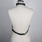 Edgy Leather Harness  Chain Bra Breast Cage High Waist Choker Collar Adjustable