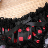 Sissy Underwear Shiny Satin Ruffled Lace Trim Polka Dots Open Crotch Brief