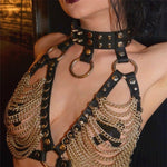 Faux Leather Link Chains Hollow Out Tank Tops Goth Metal O Rings Rivets