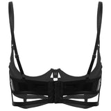 Women's Open Cup Bra Tops Wet Look Patent Leather Lingerie Quarter Cup Strappy Underwired Bra