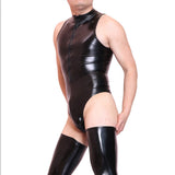 Wetlook Men's PVC Sleeveless Bodybuilding Bodysuit