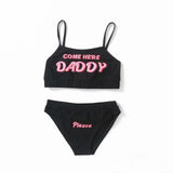 Two piece set  COME HERE DADDY Letter Print Tank Top &  Bikini