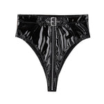 Women Soft Smooth PVC Zipper Bikini Bottoms with Belt High Waist Panties