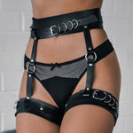 Leather Harness Set Women Sexy Underwear Belt Bondage Waist To Leg Garter Belt Stockings