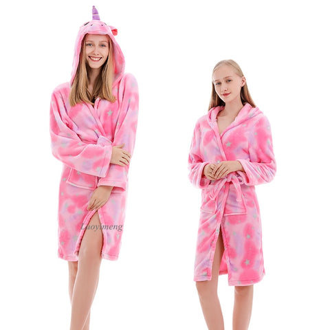 Unicorn Hooded Beach Towel, Robe Sleepwear Kids Dressing Gown Cartoon Robe Adult Bath Robe