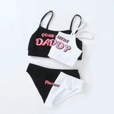 Two piece set  COME HERE DADDY Letter Print Tank Top &  Bikini