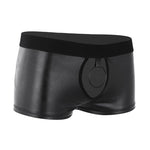 Soft Shiny Leather Open Crotch Shorts Underwear Open Butt boxer Shorts with Front Hole