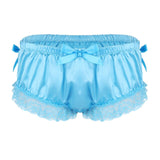 Sissy Shiny Soft Satin Lingerie Ruffled Floral Lace Cute Bowknot Knickers