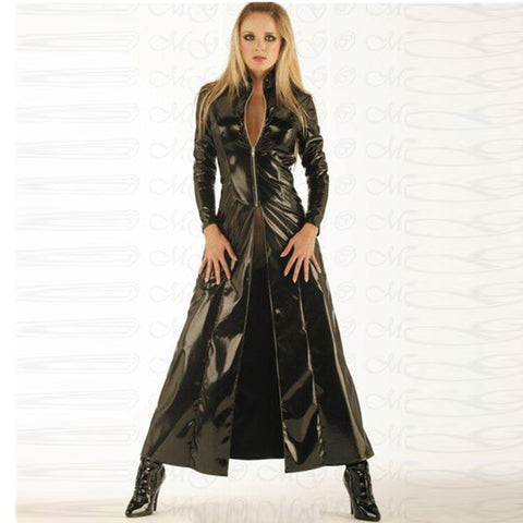 Faux Leather/PVC Long Sleeves Gothic Long Trench Coat For Men & Women